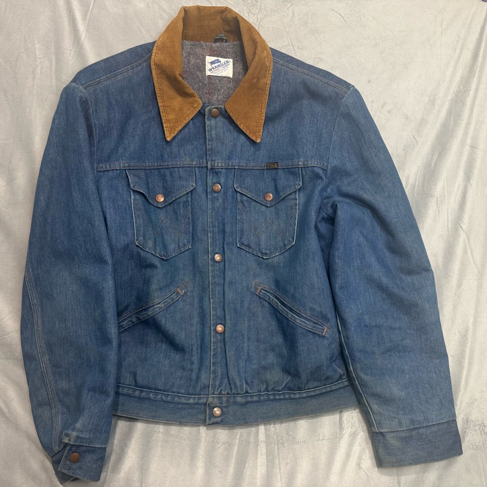 Wrangler Blue Denim Jacket with Brown Corduroy Collar